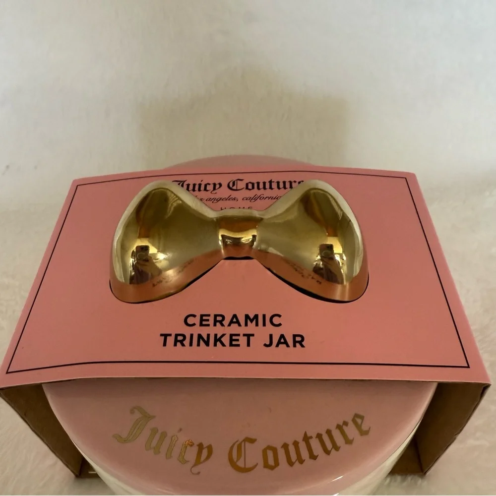 Juicy Couture Pink Bow Ceramic Jewelry Trinket Box Vanity Decor NWT